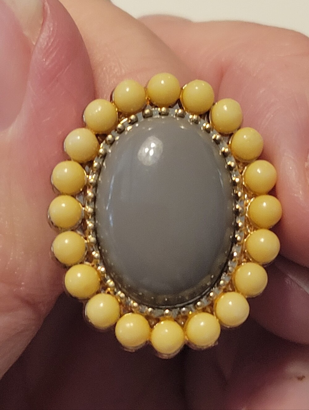 Elegant Yellow and Gray Oval Cocktail Ring - Women Jewelry